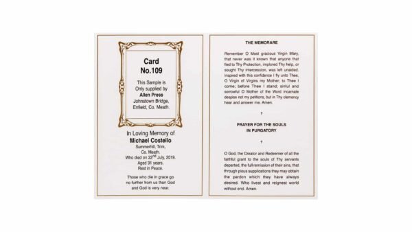 Memorial Cards - 109 - Our Lady and Last Supper