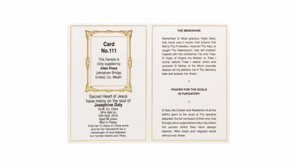 Allen Press-Memorial Cards-111-Sacred Heart and Our Lady-Inside Memorial Cards - 111 - Sacred Heart and Our Lady