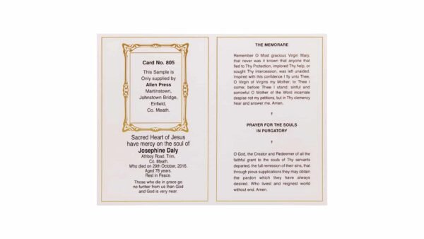 Allen Press-Memorial Cards-805-Our Lady of Lourdes with the Good Shepherd-Inside Memorial Cards - 805 - Our Lady of Lourdes with the Good Shepherd