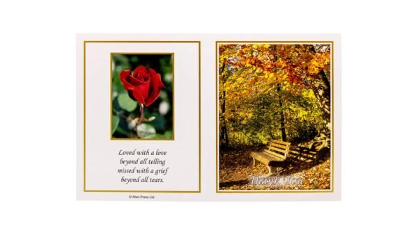 Allen Press-Memorial Thank You Cards-8M-Bench in Woodland-Outside Memorial Thank You Cards - 8M - Bench in Woodland